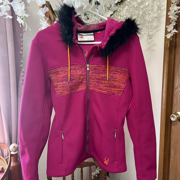 Spyder Pink Ski Jacket with Black Fur Trim and Full-Length Zipper 🕷️ - Picture 1 of 8